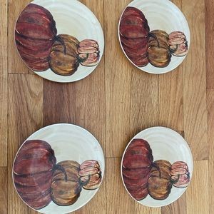 Pottery Barn Watercolor Painted Pumpkin Tidbit Plates, Set of 4